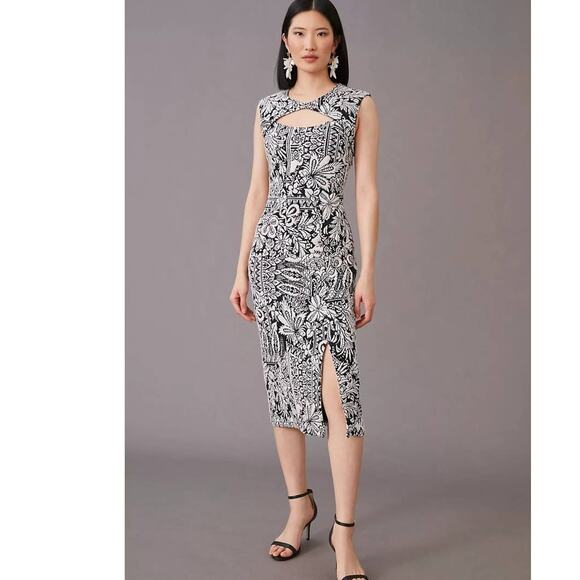Anthropologie Dresses & Skirts - New Anthropologie Jacquard Cut-Out Midi Dress $148 LARGE B&W